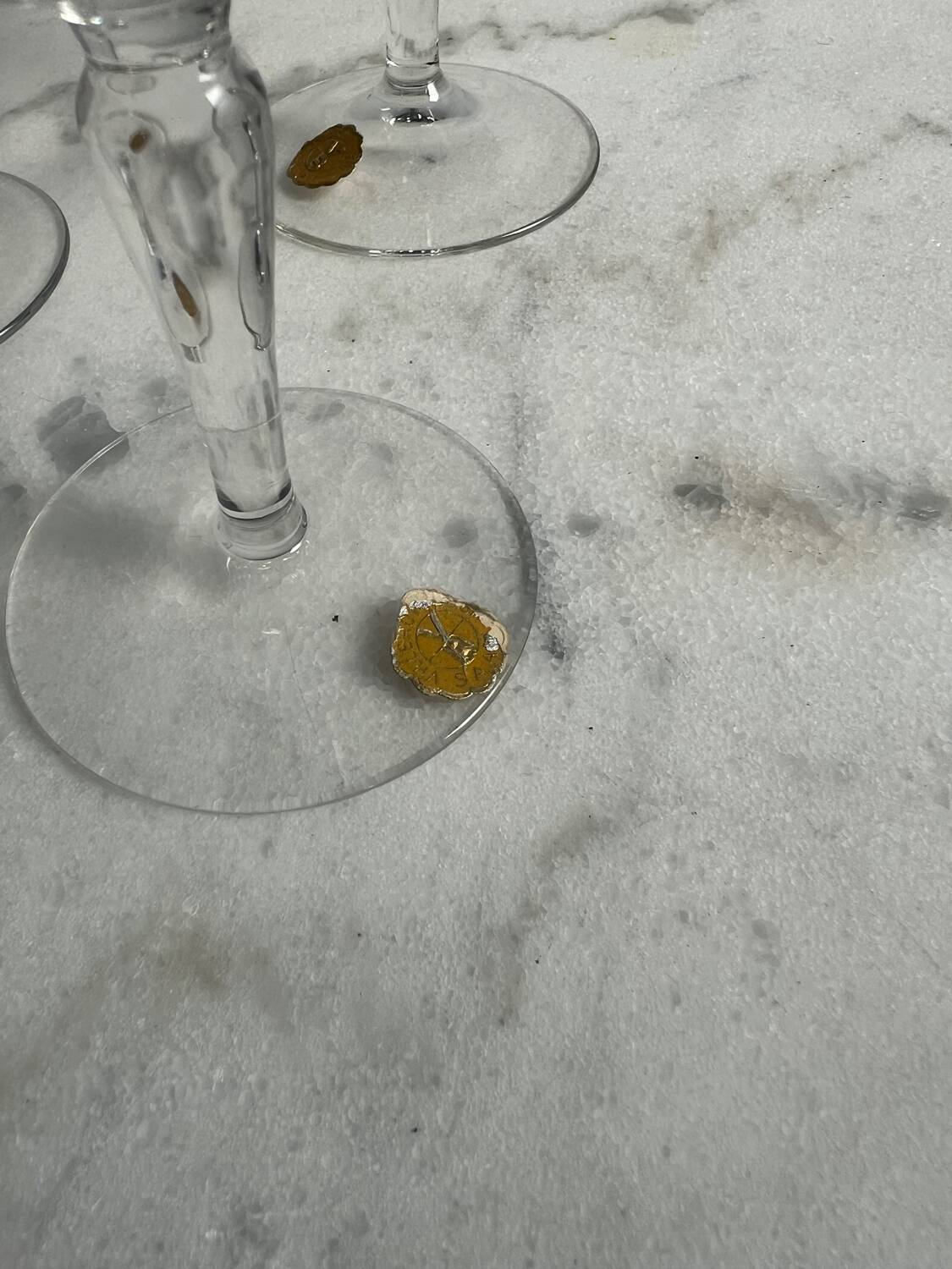Crystal stemmed glass, floral pattern