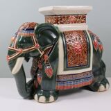 Large vintage ceramic elephant in glazed finish, stool or side table.