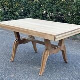 Renovated art deco table in solid oak, rectangular, extendable, 220cm