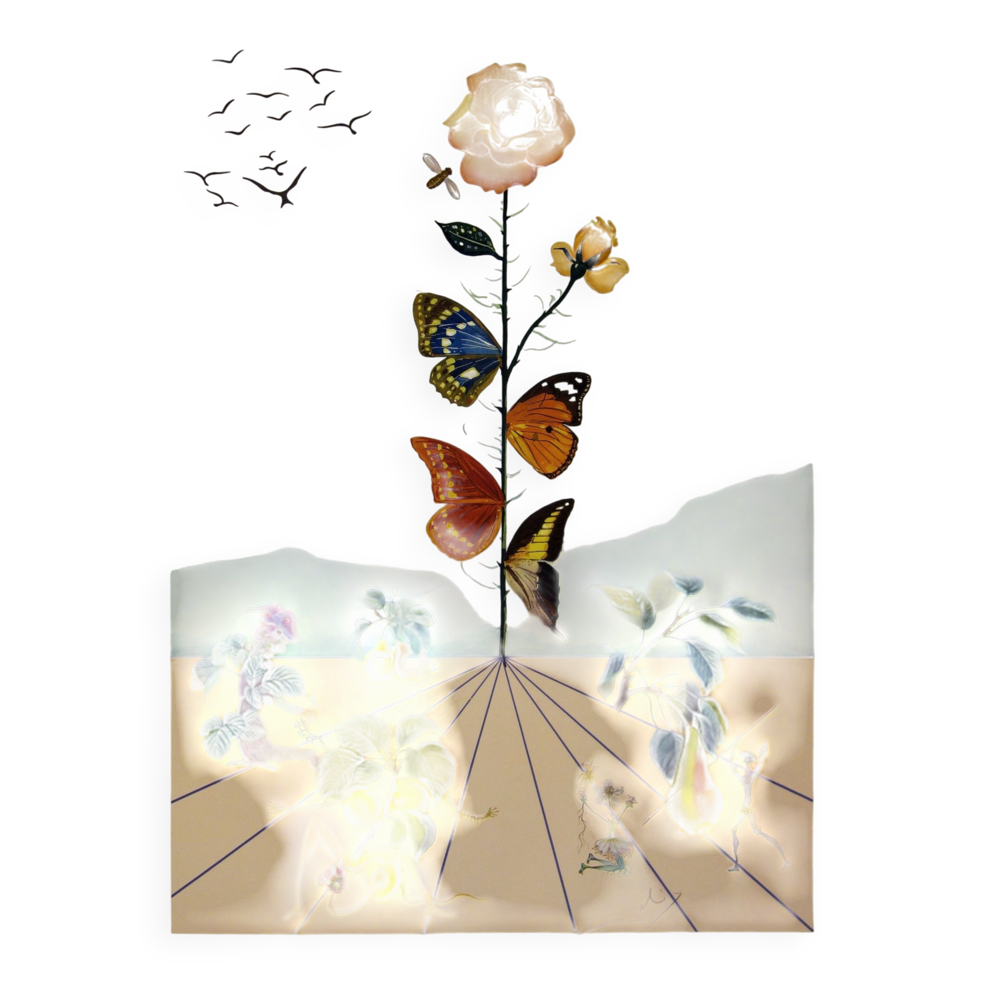 Salvador Dali: Flordali, The Butterfly Rose, original signed lithograph