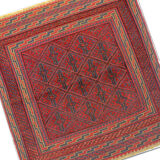 Traditional handwoven oriental carpet wool red blue rug- 120x128cm