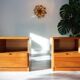 Pair of bedside tables in elm from the 1980s, brutalist design, chalet.
