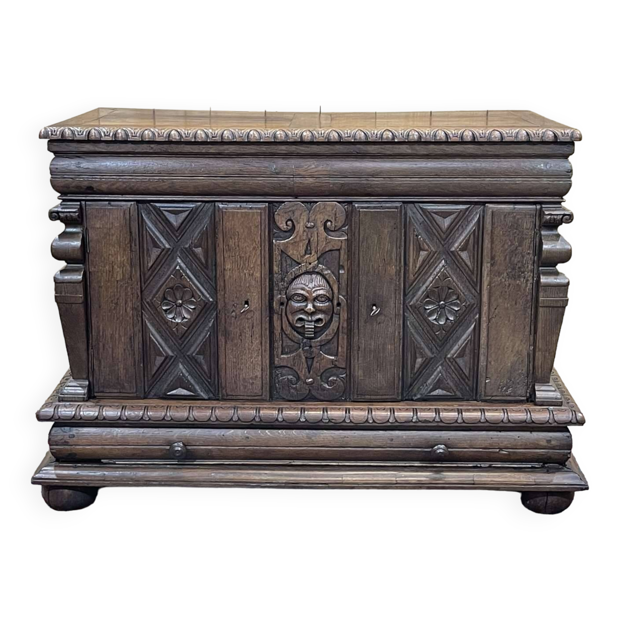 Late 17th century Renaissance oak chest transformed into a sideboard