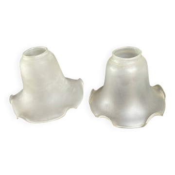 2 antique tulip lampshades in frosted glass