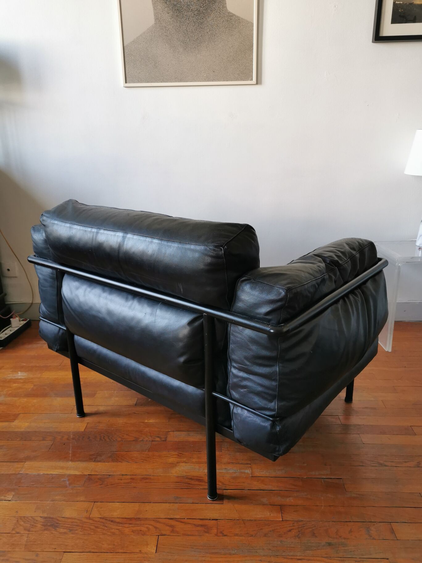 Black leather armchair circa 1970