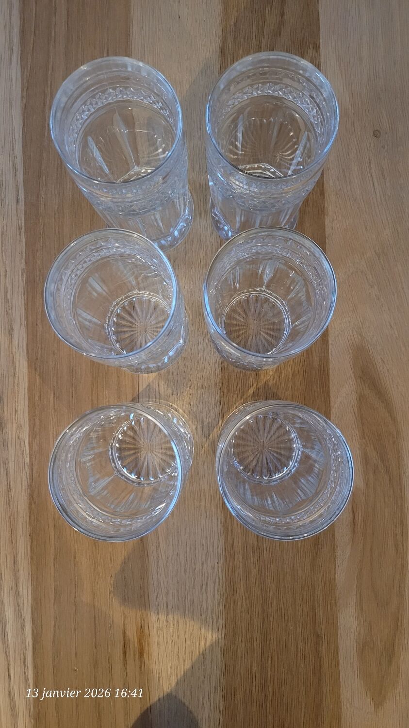 6 cut glasses made of thick glass