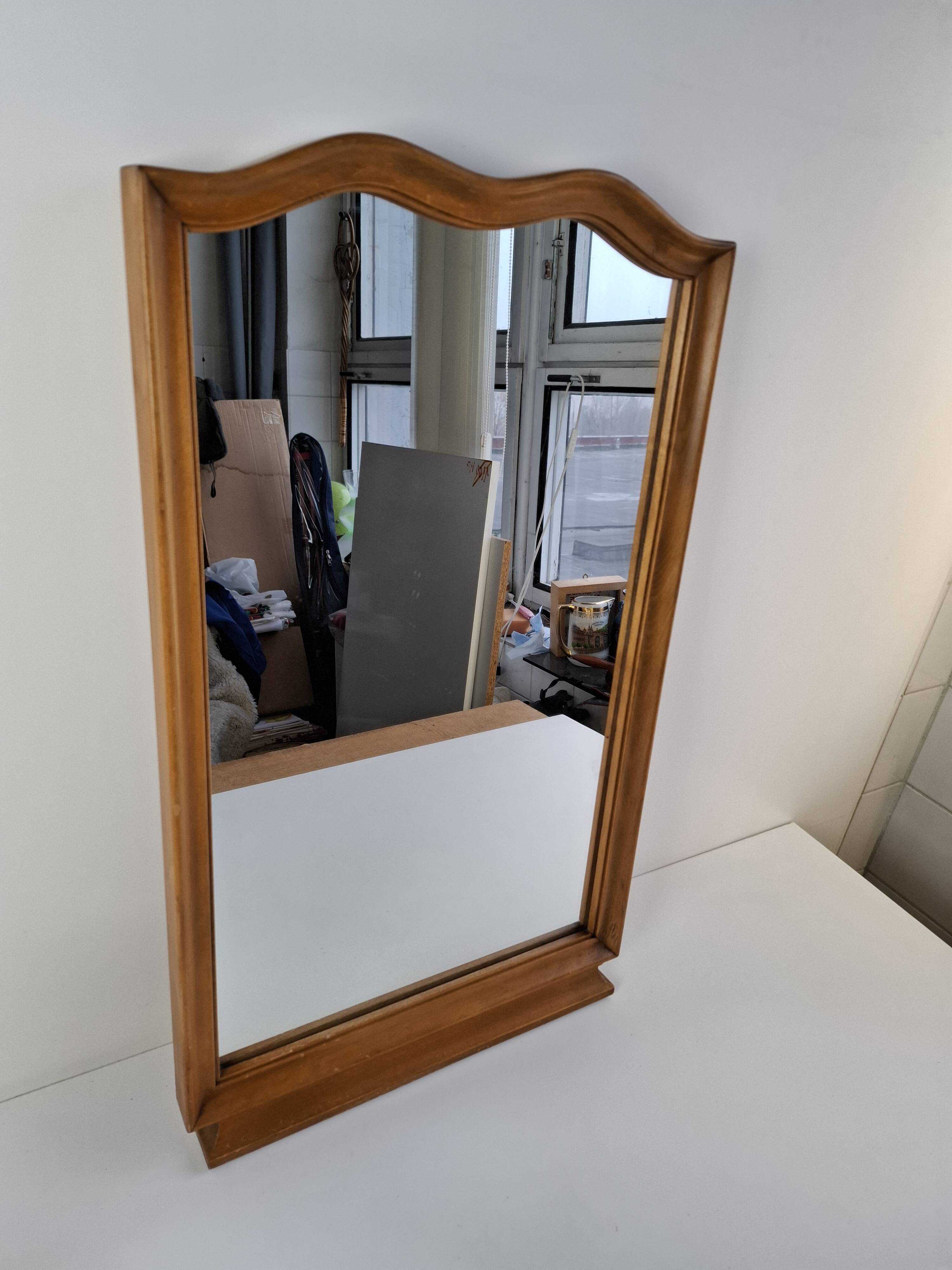 Mid-Century Walnut Mirror from 1960s Czechoslovakia, Organic Curved Frame