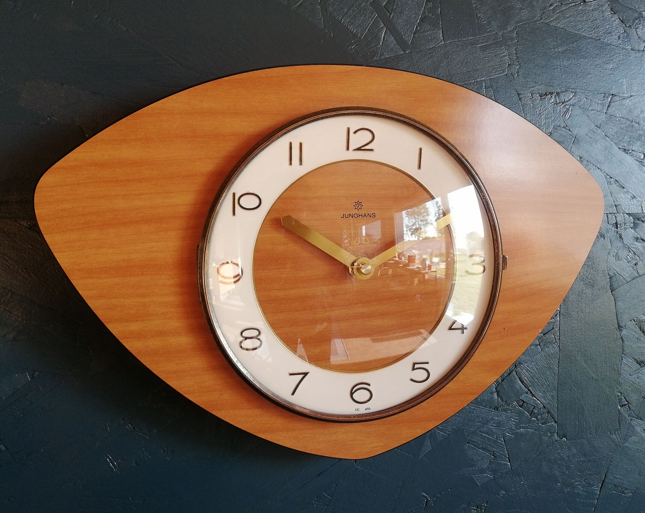 Vintage formica clock silent wall clock "Junghans mahogany"