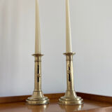 Pair of antique brass push candlesticks