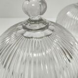 Two cheese bells molded pressed glass striated Art Deco style early twentieth century