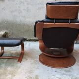 Black leather armchair + footrest
