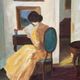 Large Original Swedish Oil on Canvas – “Interior with Reading Woman” by V. Hansen – Signed – Vintage & Framed