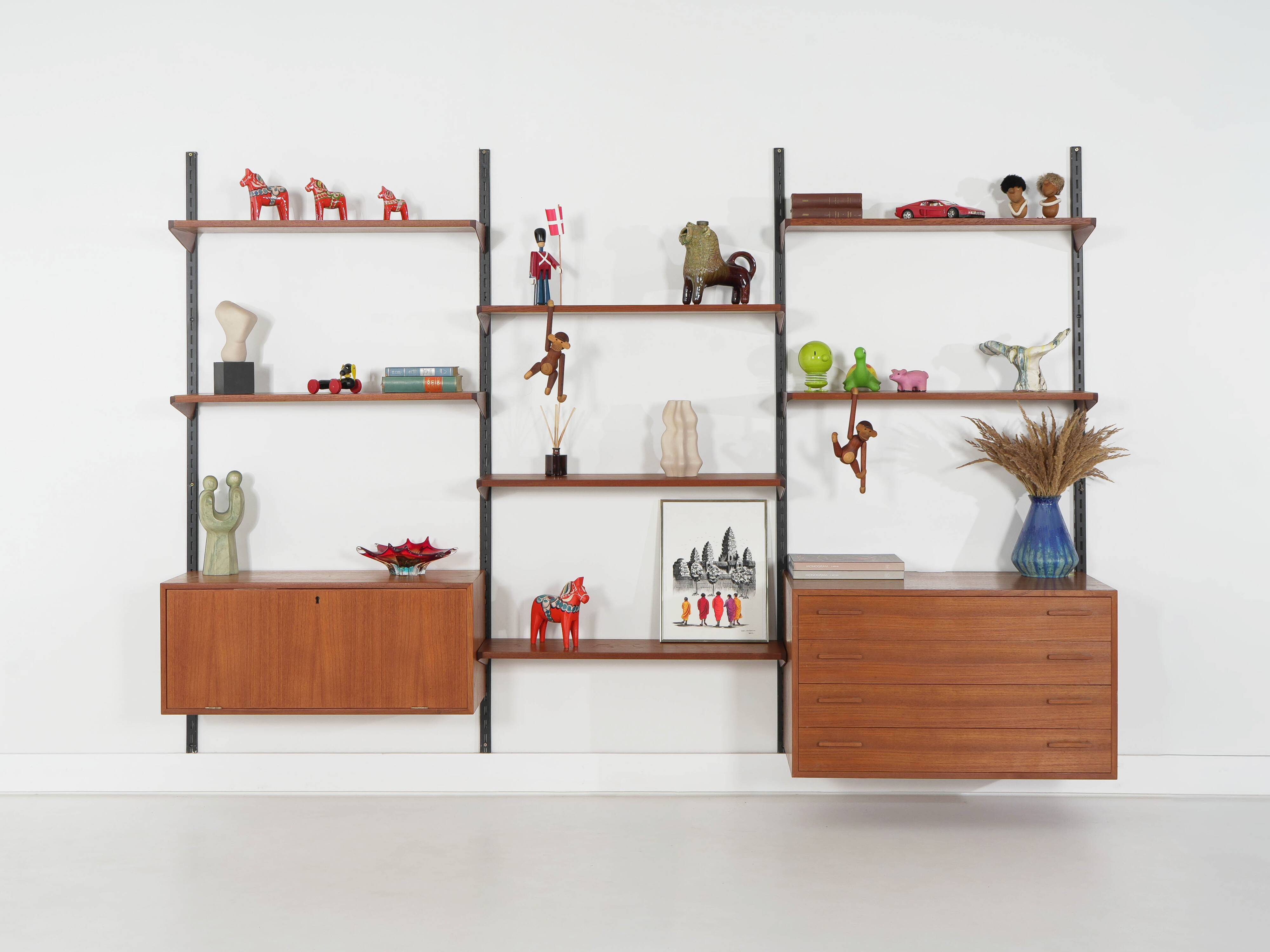 Modular shelving Kai Kristiansen, teak veneer, Danish design 1960s