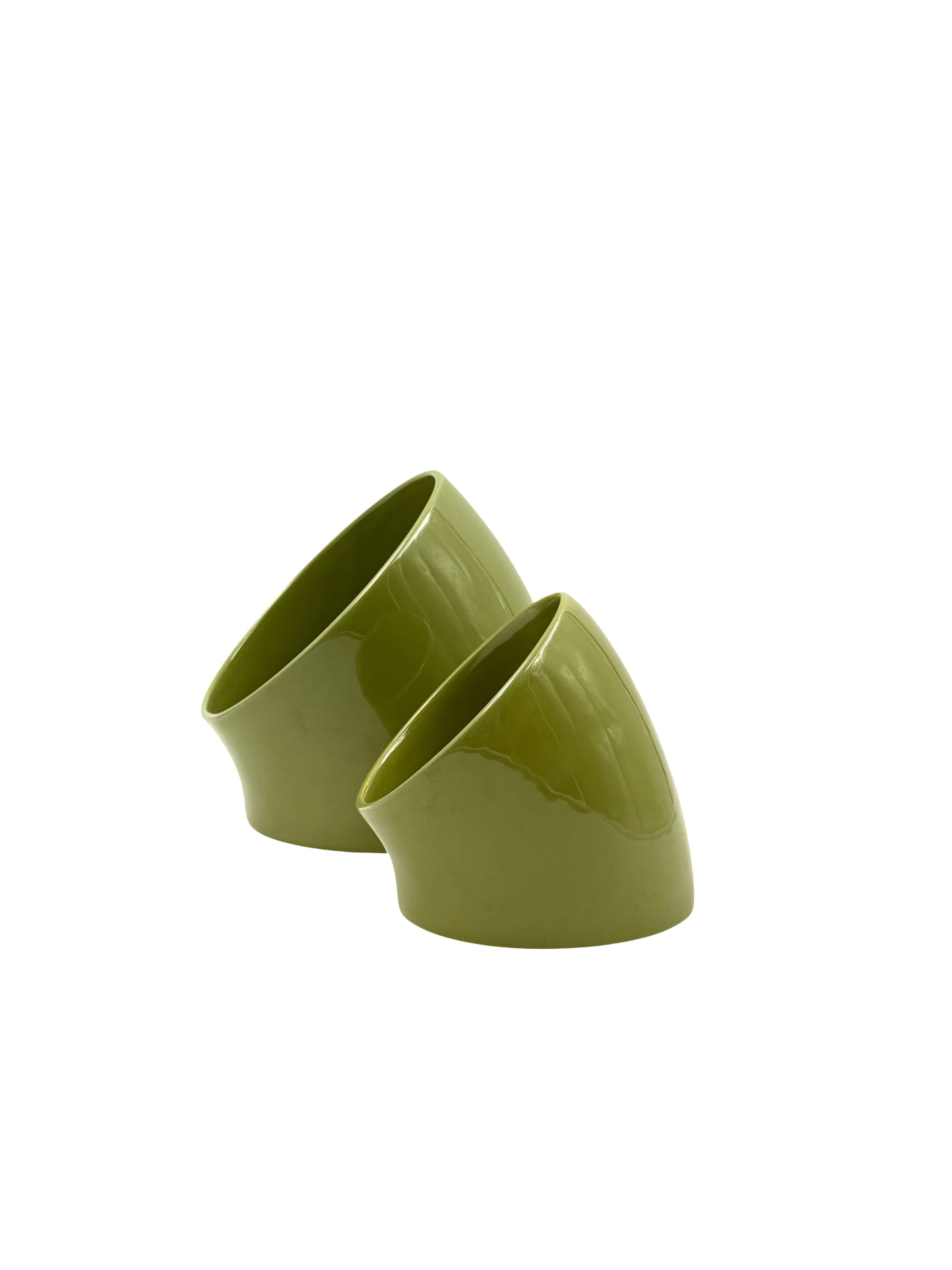 Space age set of 2 green ceramic vide poche, Sicart Italy ca. 1970