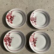 Set of 4 plates Sylvain Moulins des Loups burgundy rose decoration