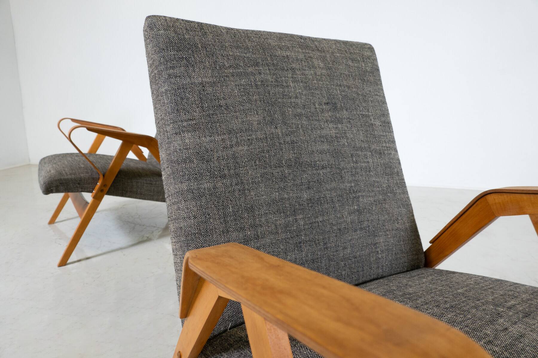 Mid-Century Modern Pair of Armchairs, 1950s, Czech Republic (New Ulphostery)