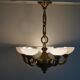 A modern Danish Art Deco chandelier, glass and brass, 1940s.