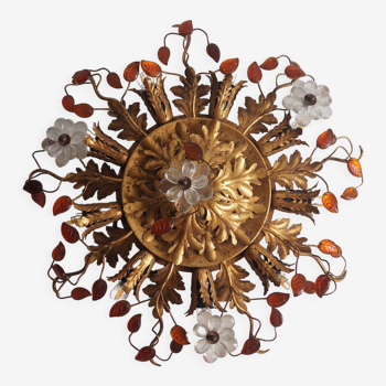 Banci Firenze Glass And Faux-Brass Flower Lamp, 1990S.