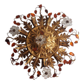 Banci Firenze Glass And Faux-Brass Flower Lamp, 1990S.