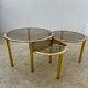 Ancienne table basse gigogne en laiton et verre fumé design italien des années 70 vintage