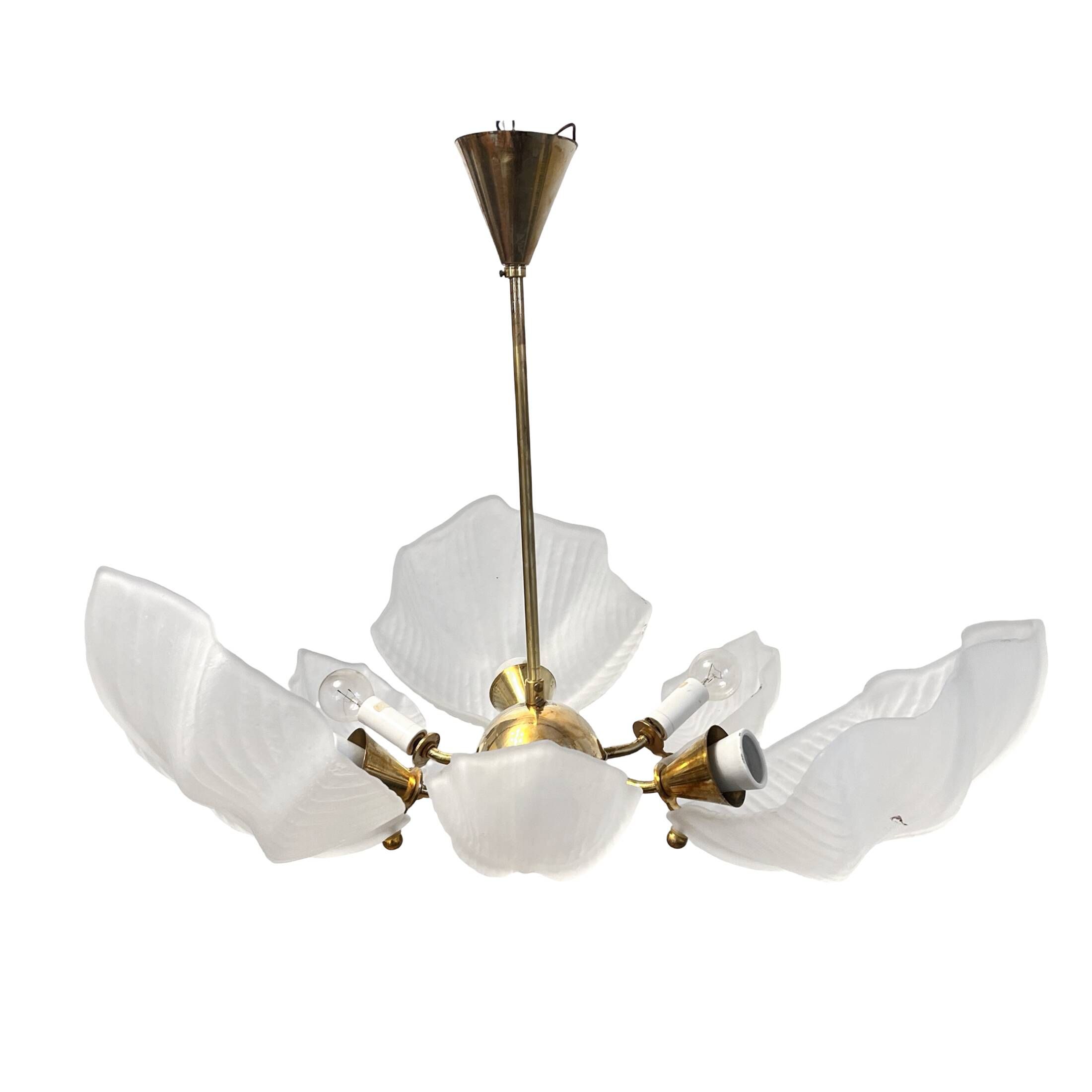 Beautiful chandelier, leaf type, Železny Brod Sklo ZBS, Czechoslovakia, 1970s.