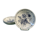 Set of 4 hollow plates Gien France vintage blue floral decorations signed