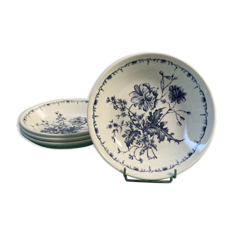 Set of 4 hollow plates Gien France vintage blue floral decorations signed