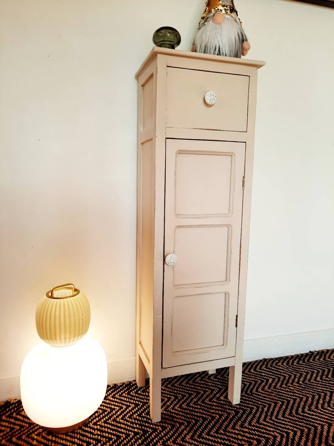 Antique tall cabinet painted white