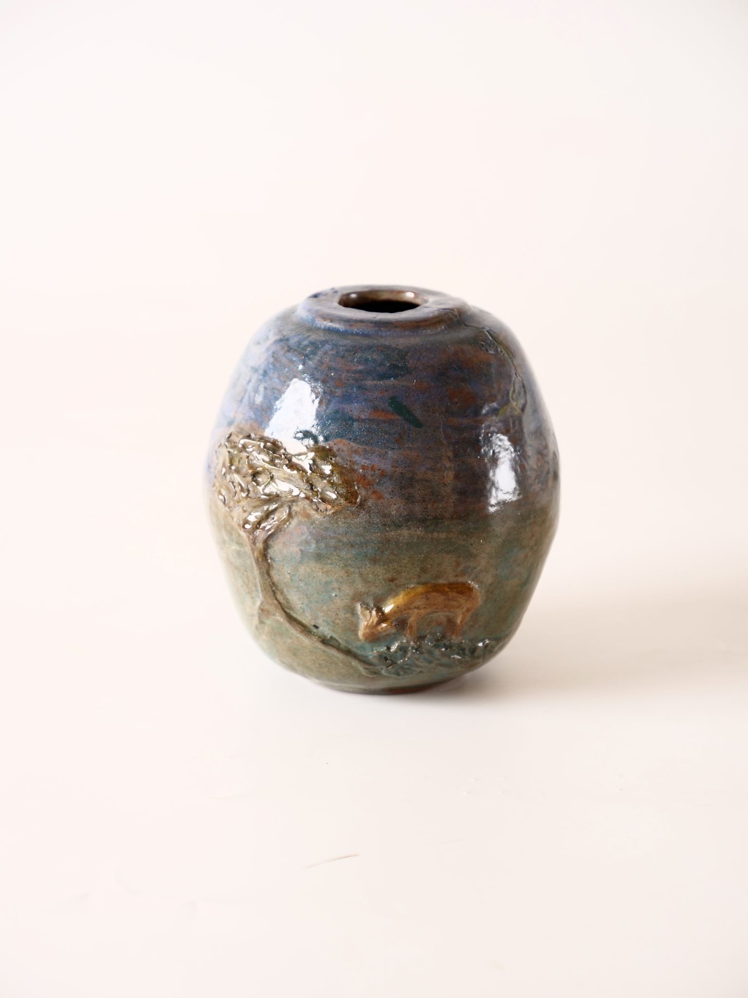 Terracotta photophore scenette owl in the moonlight