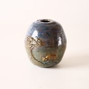 Terracotta photophore scenette owl in the moonlight