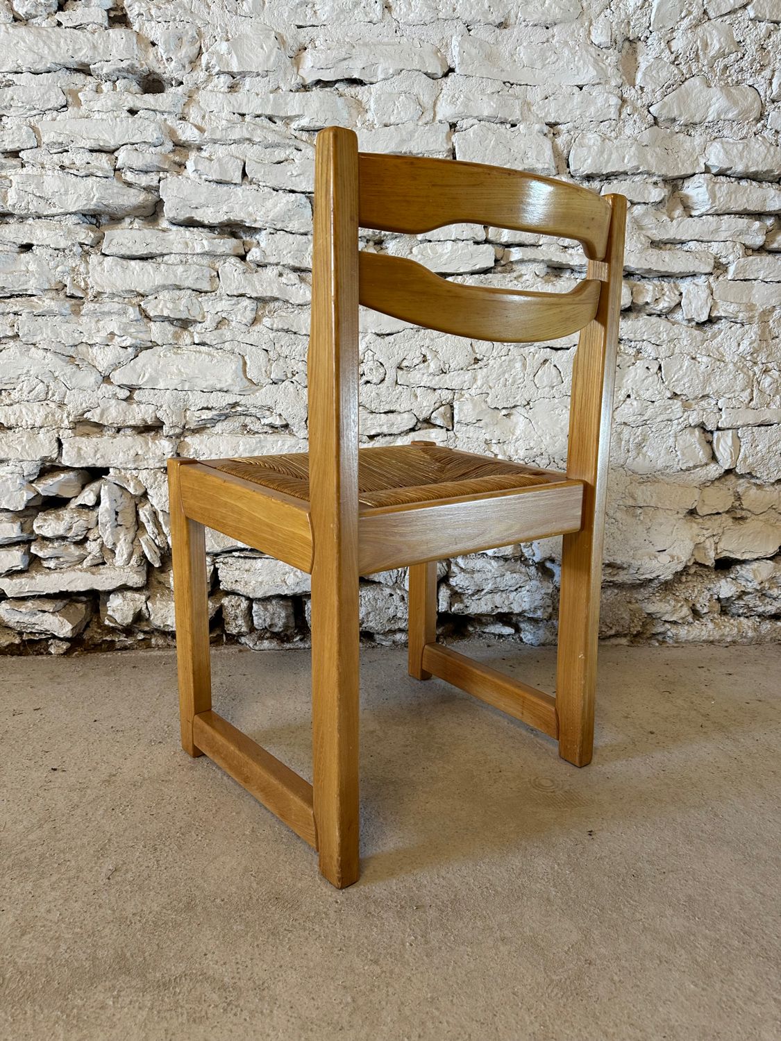 6 Regain House chairs - Elm and straw - 1980 - Vintage - Brutalist