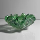 Green Silver leaf particles ash tray by Barovier Toso Murano
