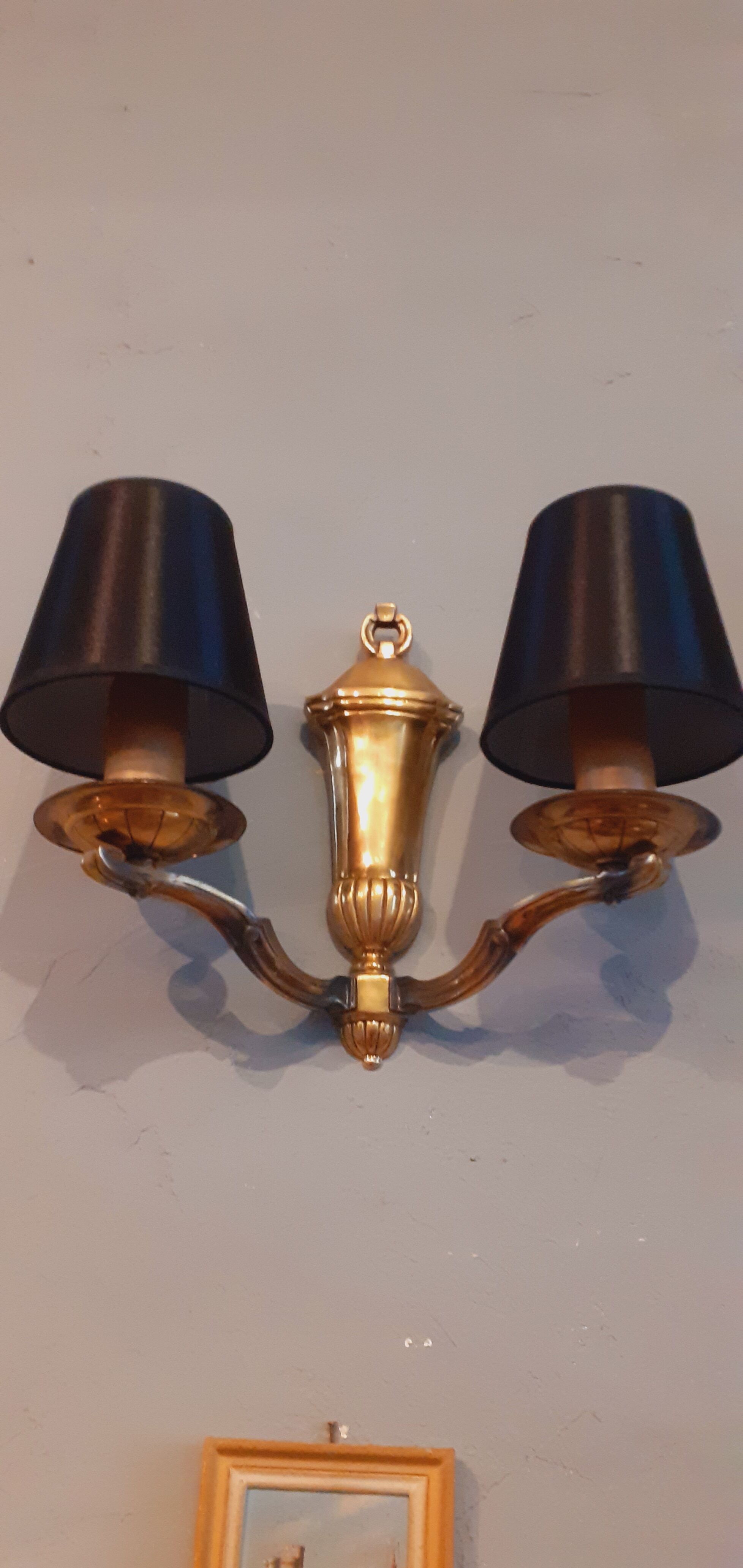Pair of wall lamps double year 50 in bronze neo-classical style signed Petitot
