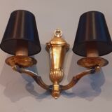 Pair of wall lamps double year 50 in bronze neo-classical style signed Petitot