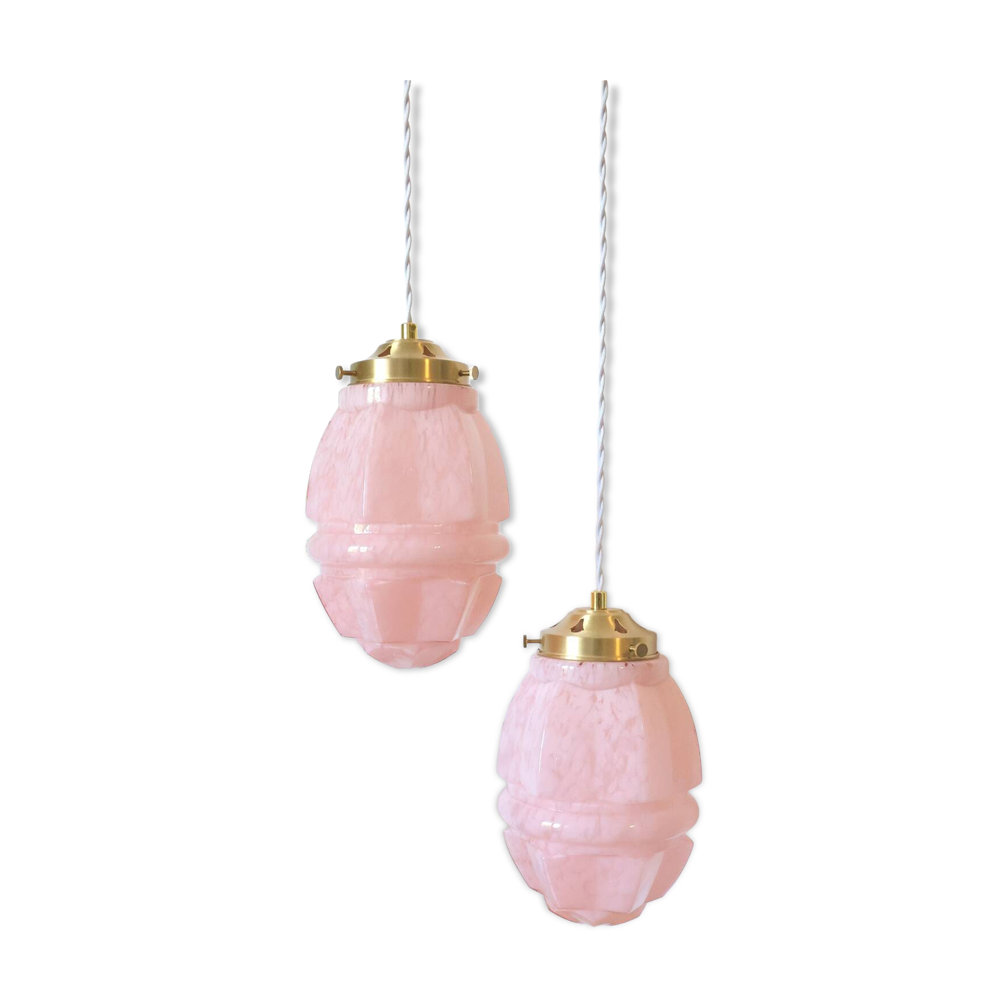 Art Deco glass suspensions from Clichy in pink – Skyscraper style