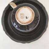 Large black, yellow iridescent and white Art Deco Saint-Amand cup.