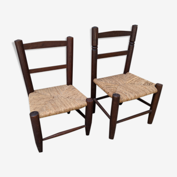 Duo de chaises en bois paillées pour enfants