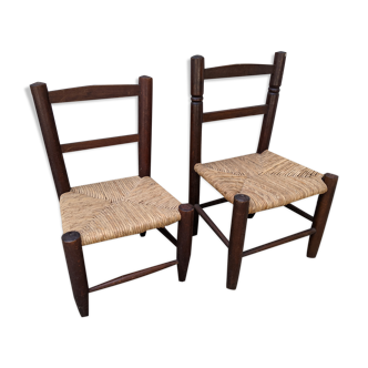 Duo de chaises en bois paillées pour enfants