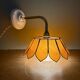 Vintage angled wall lamp with mother-of-pearl lampshade and vintage tulip in white glass