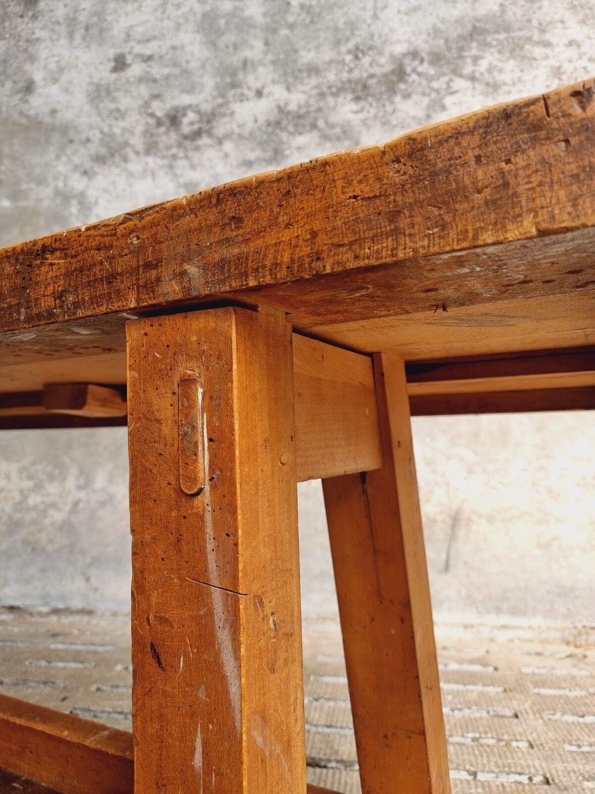 Old workbench beech side table bathroom furniture