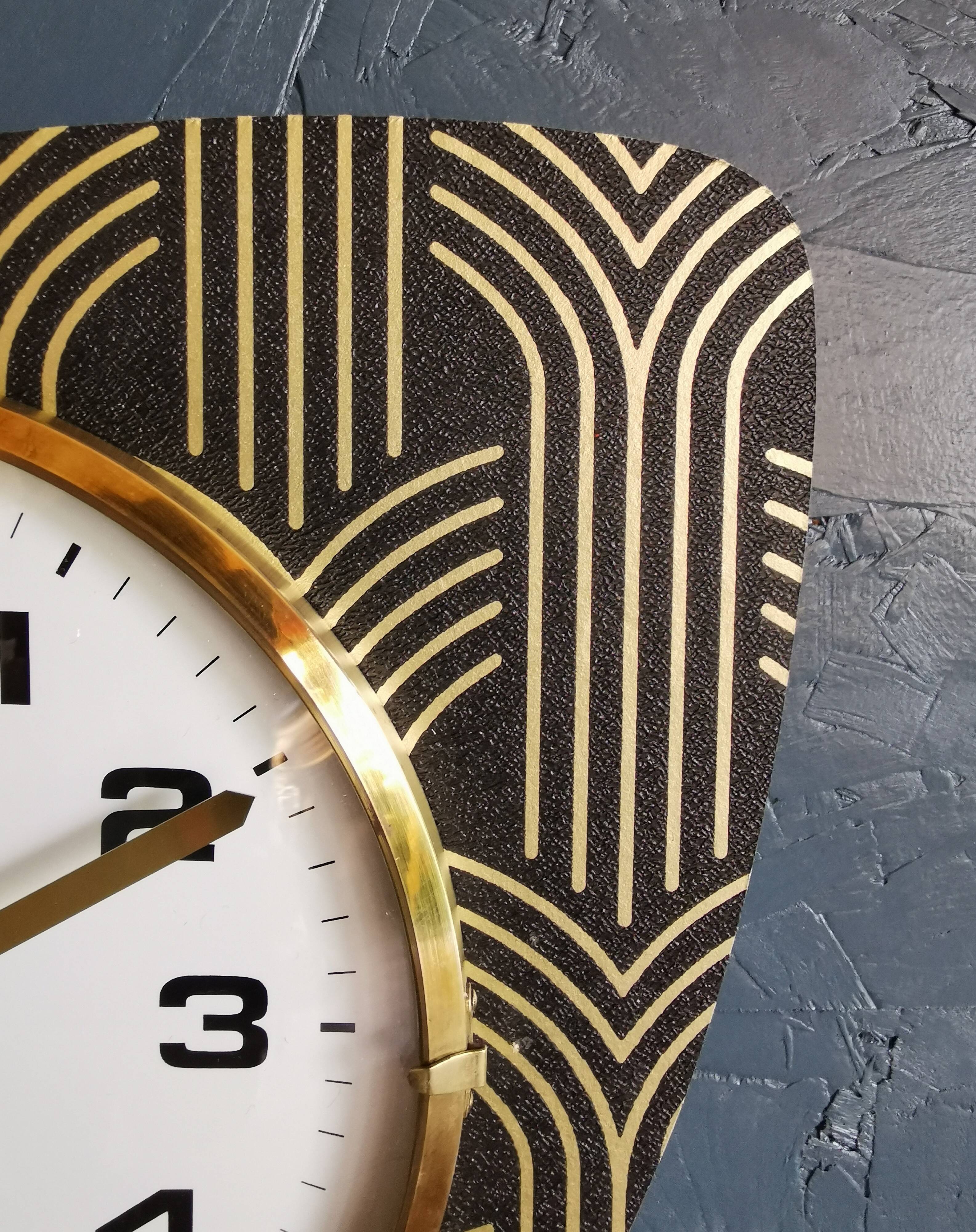Vintage clock asymmetrical silent wall clock "Maty golden black"