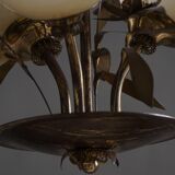 Mid-century glass and brass chandelier, model 501-3 by Stockmann, Finland, 1940s.