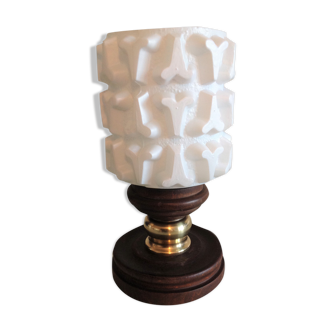 Structured white glass bedside lamp and wooden/vintage base 60-70