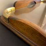 Serving tray in wood, brass and glass, 1960