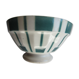 Art Deco bowl, white ceramic, green geometric lines, design