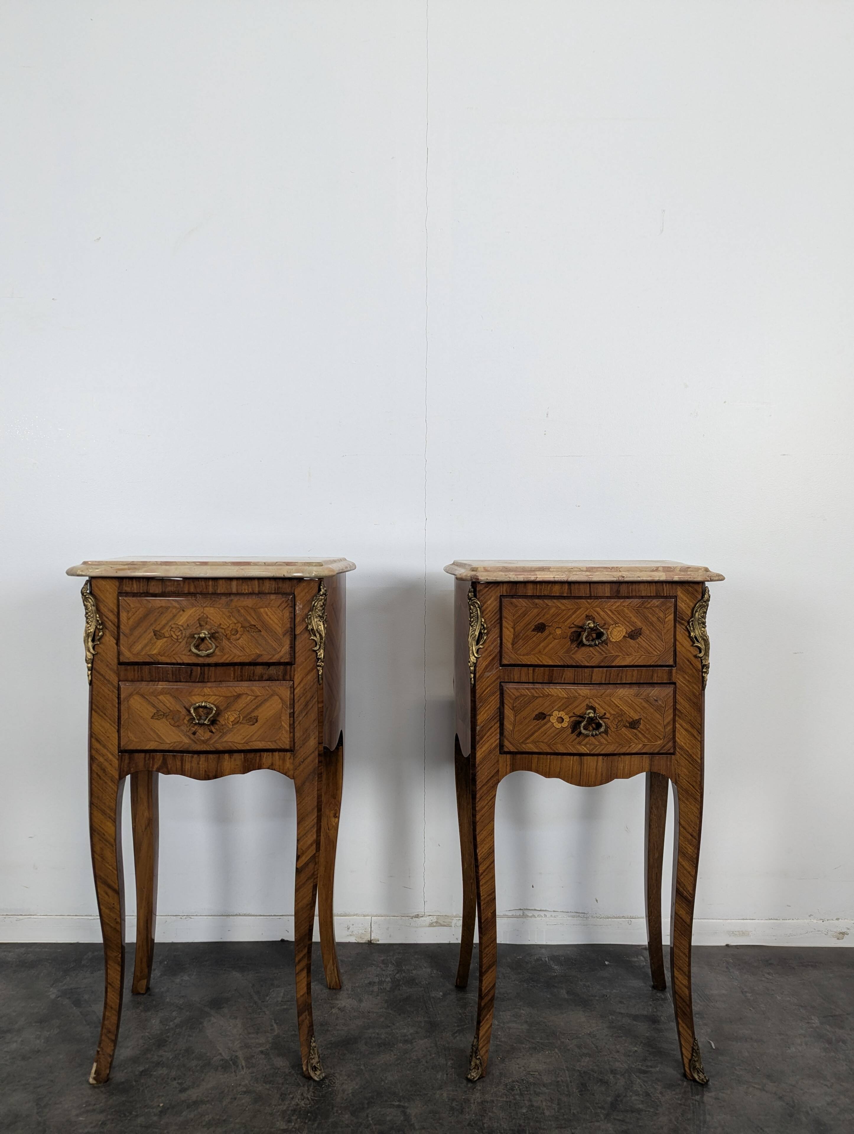 Pair of rosewood bedside tables in Louis XV style