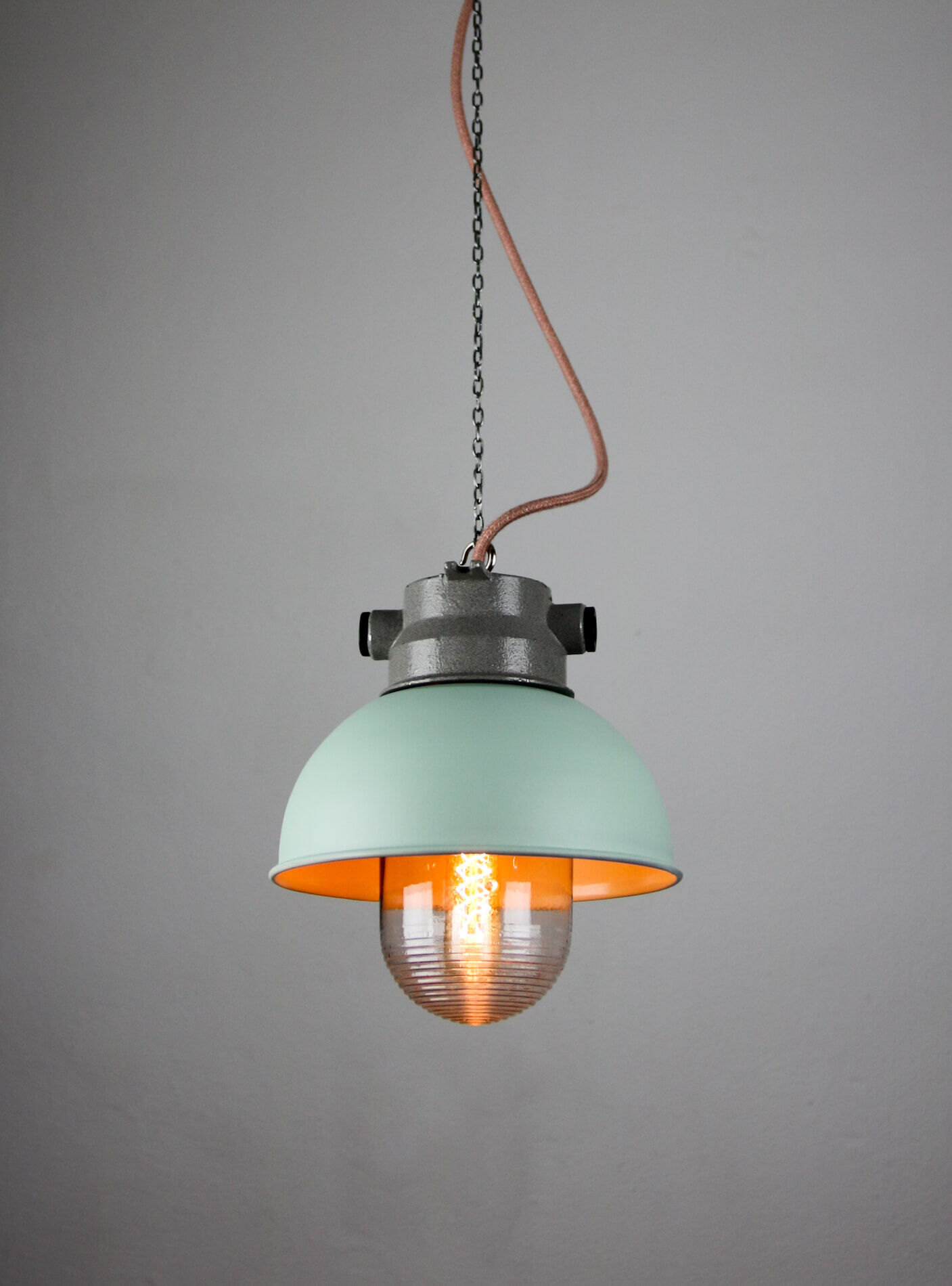 Vintage mint industrial hanging light from TEP