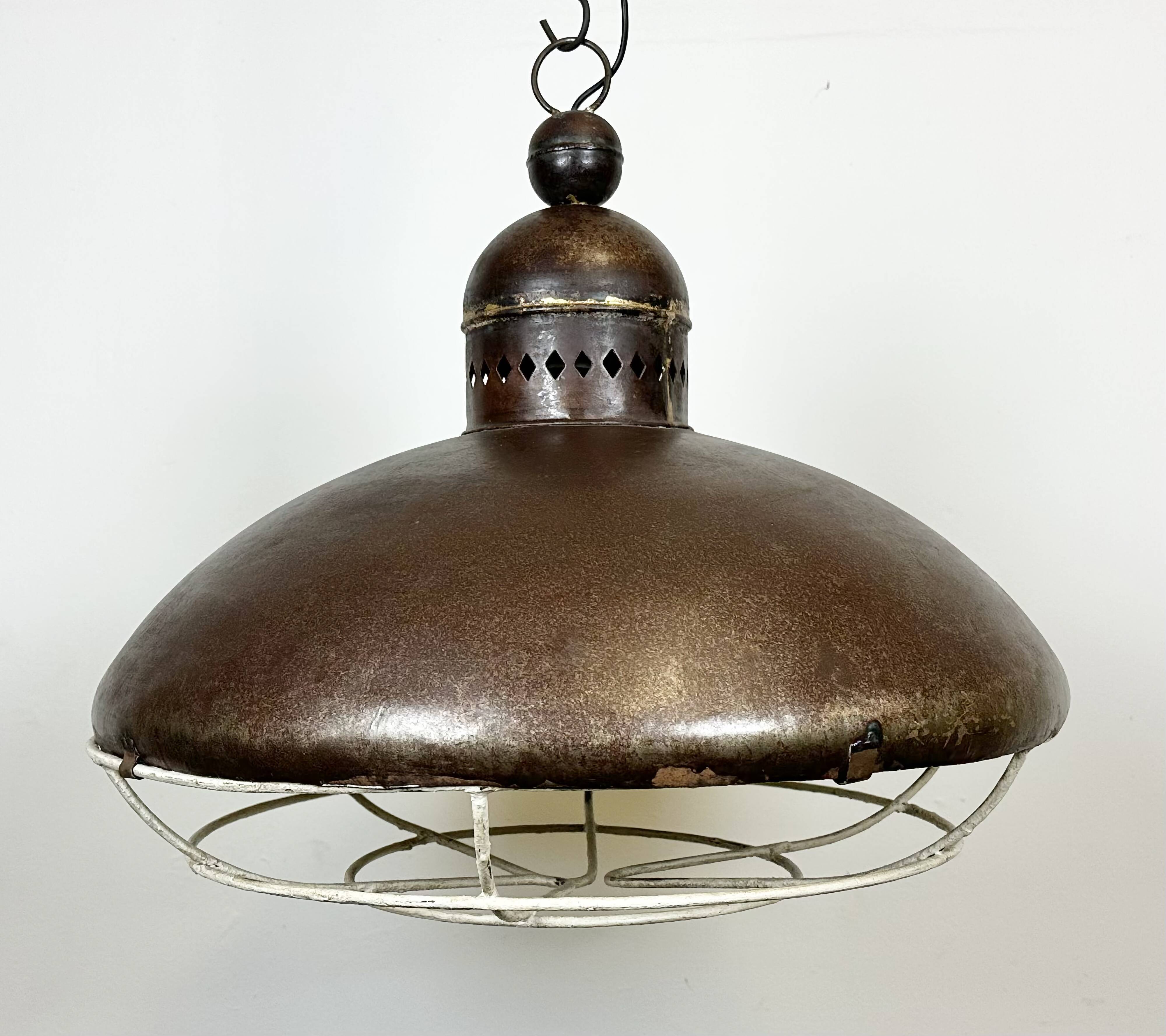 Large Brown Industrial Lamp with Iron Grid, 1960s
