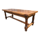 Table de ferme avec barre à chat en chêne massif a 1 tiroir