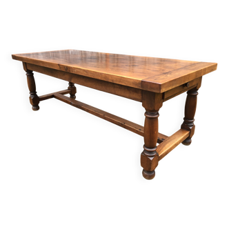 Farmhouse table with cat bar in solid oak with 1 drawer